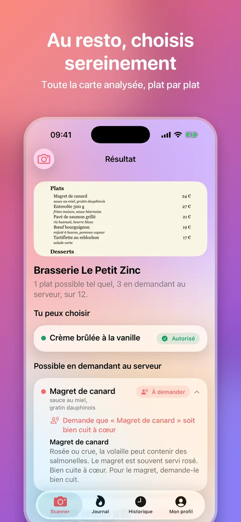 Carte d'un restaurant analysée